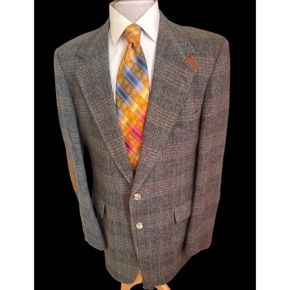 Evan Picone Other - Evan Picone 44L Brown Multi Color Wool  Tweed Herringbone Jacket ELBOW PATCHES‎